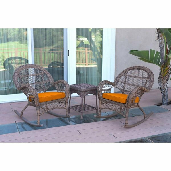 Jeco W00210-2-RCES016 3 Piece Santa Maria Honey Rocker Wicker Chair Set, Orange Cushion W00210_2-RCES016